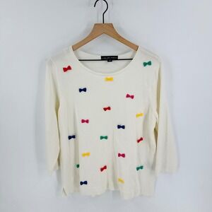 United States Sweaters Cream Knit Top 3D Bows Size L Whimsical Cottage